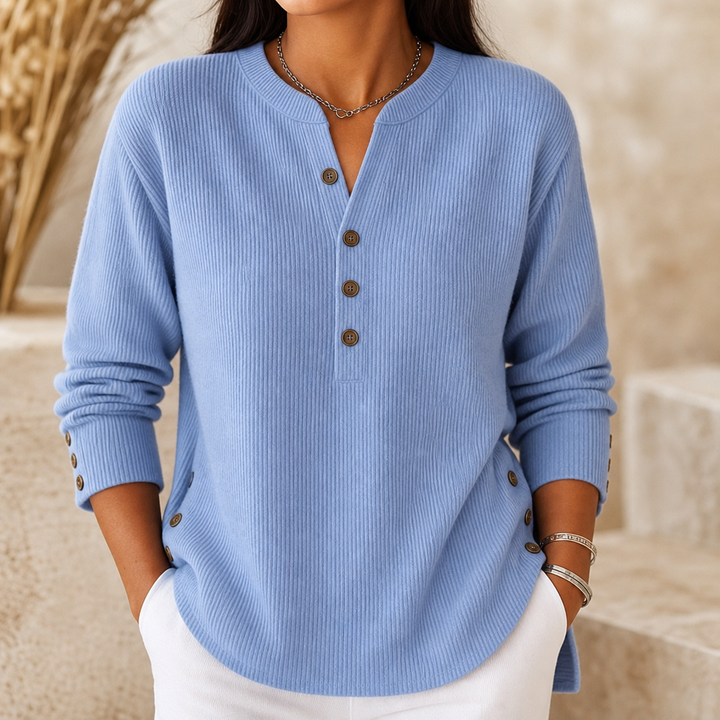 Cozetta – Ribbed Relaxed-Fit Button Detail Tunic