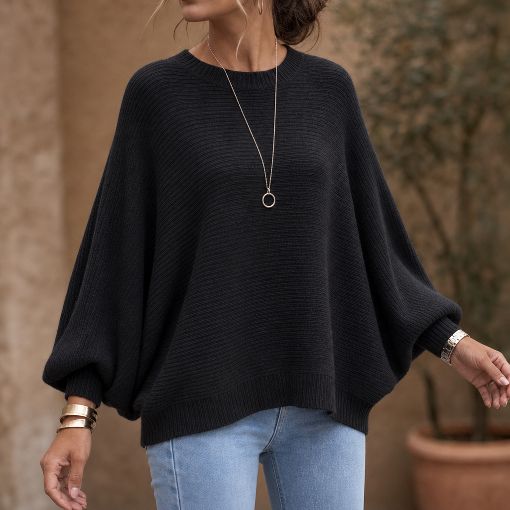 Drapeva – Fitted Cuff Batwing Knit Pullover