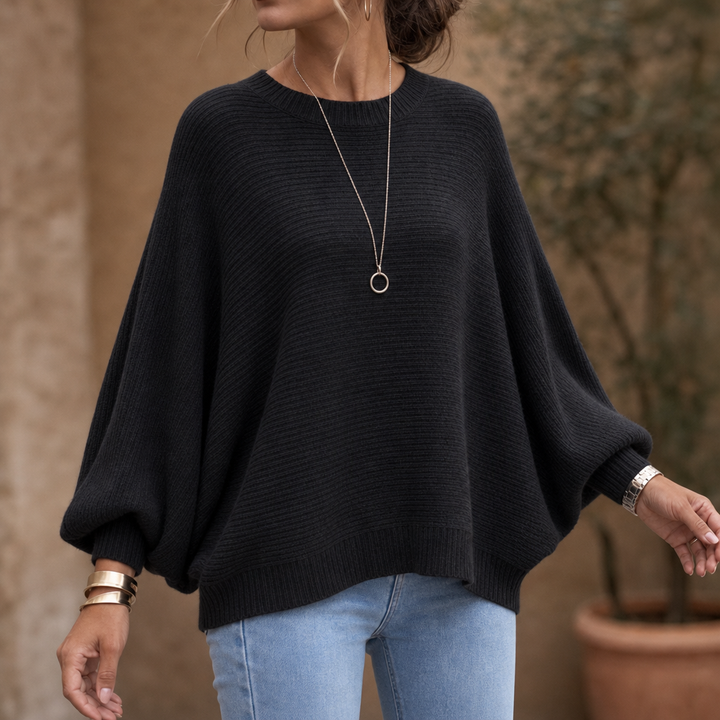 Drapeva – Fitted Cuff Batwing Knit Pullover