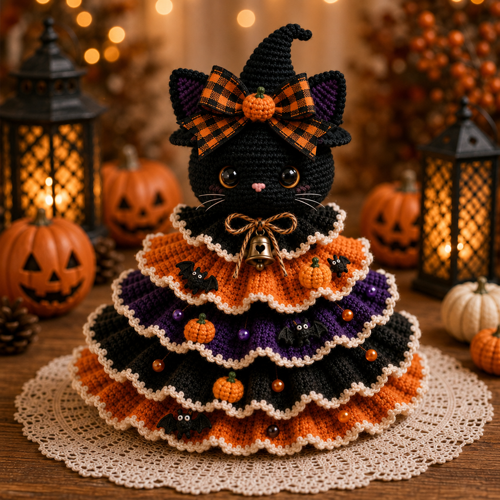Hallowstitch – Layered Crochet Cat Witch Halloween Tree