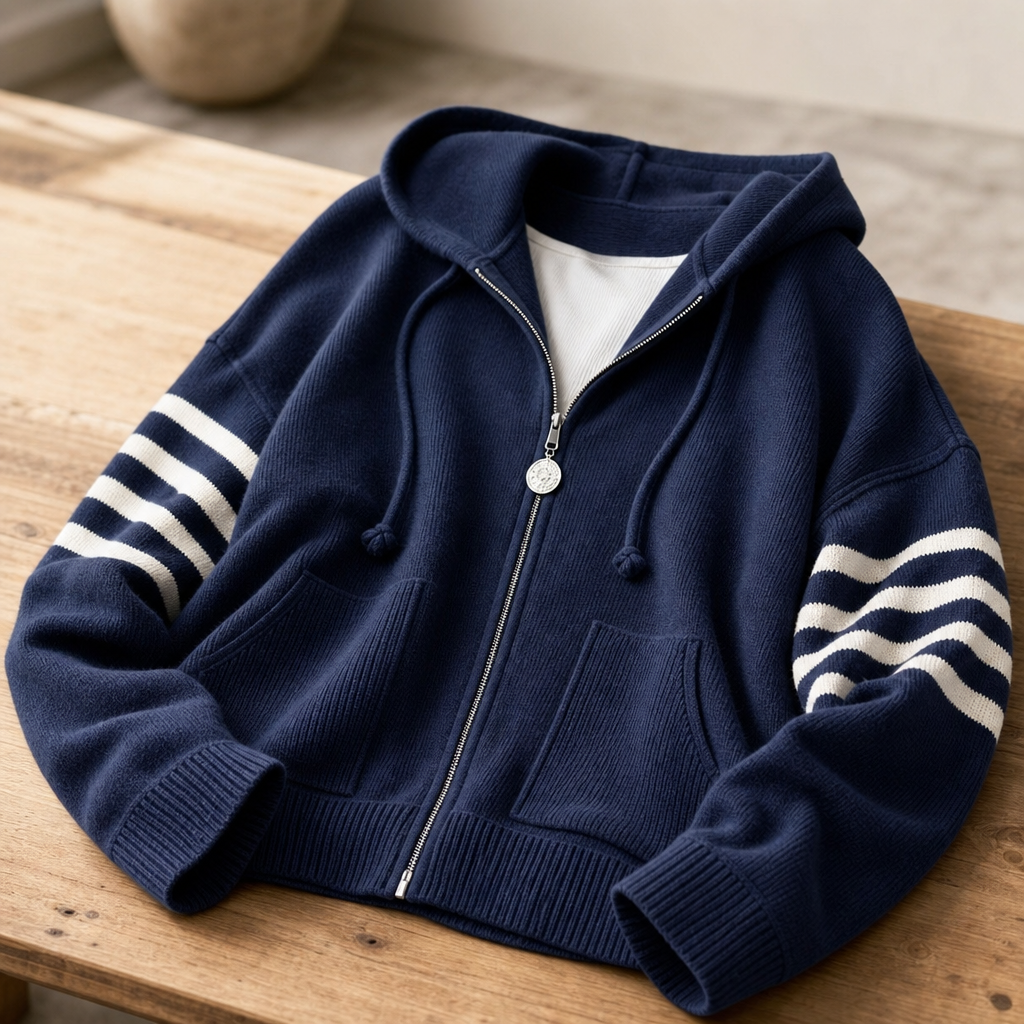 Wearbella – Striped-Sleeve Drop-Shoulder Zip Hoodie