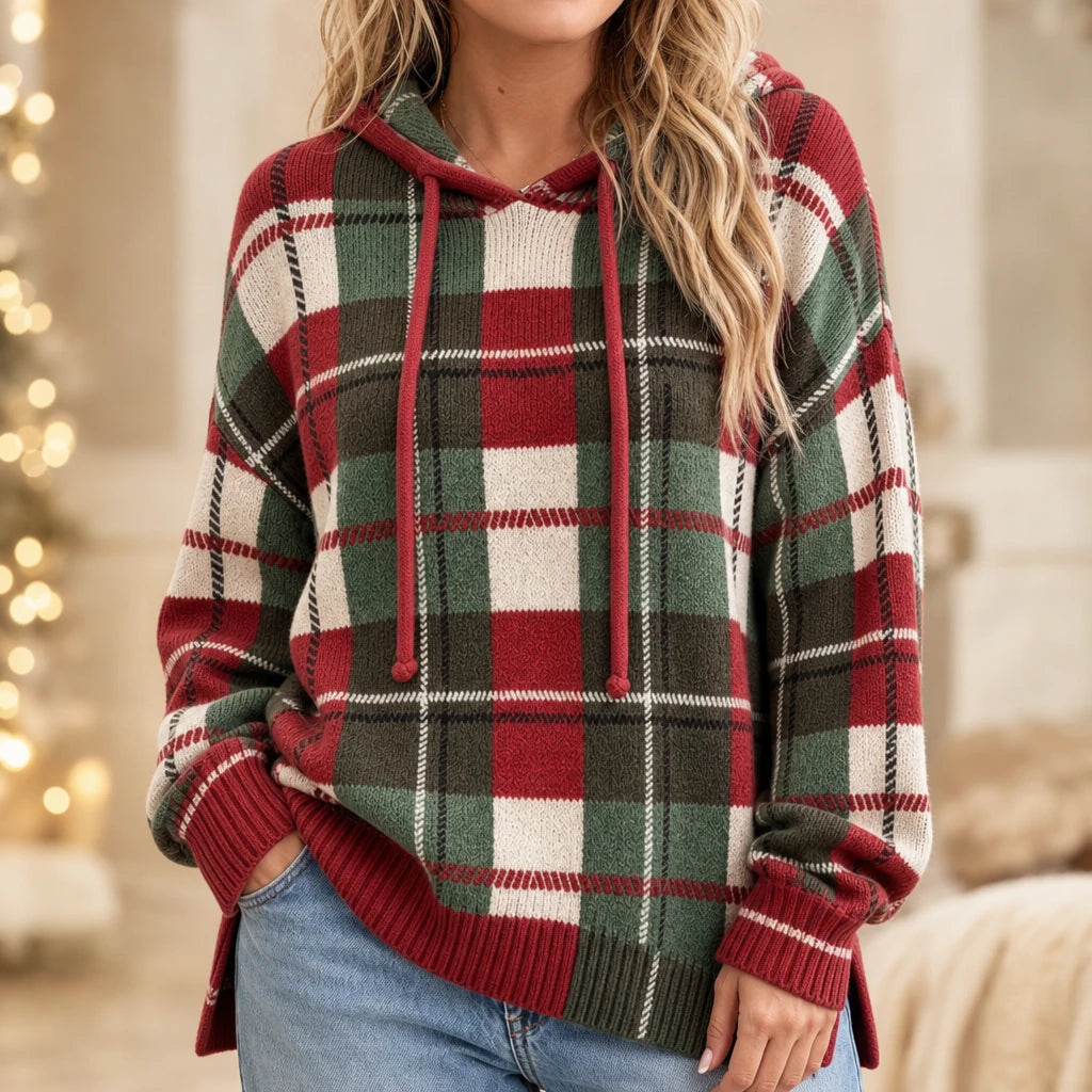 Overa – Plaid Knit Hooded Sweater