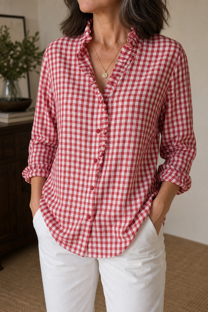 Rufina – Ruffled Collar Checked Print Blouse