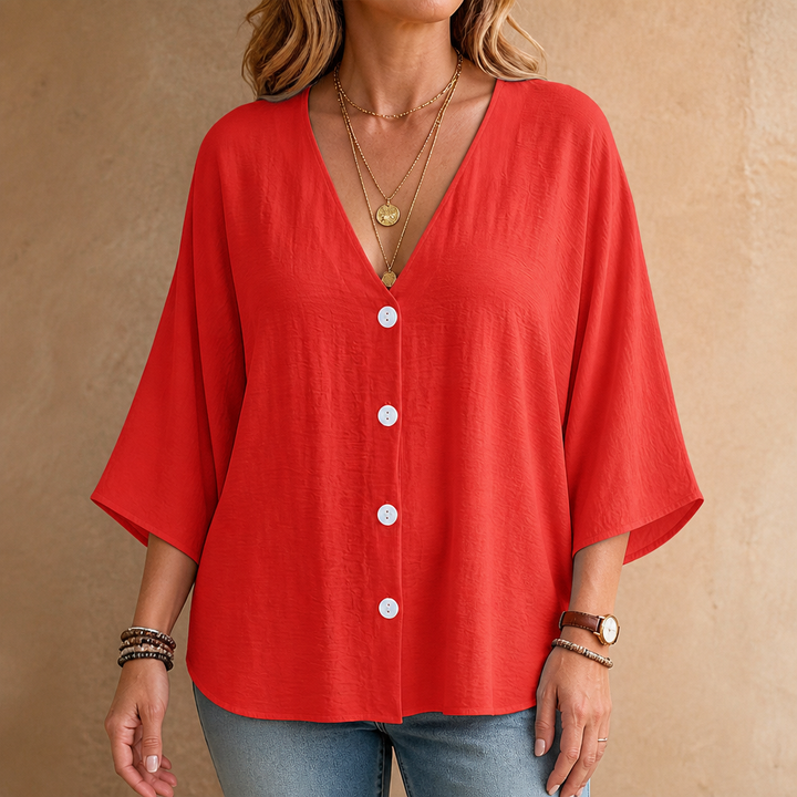 Wrenlow – Crinkle Ice Silk-look V-Neck Button Cardigan