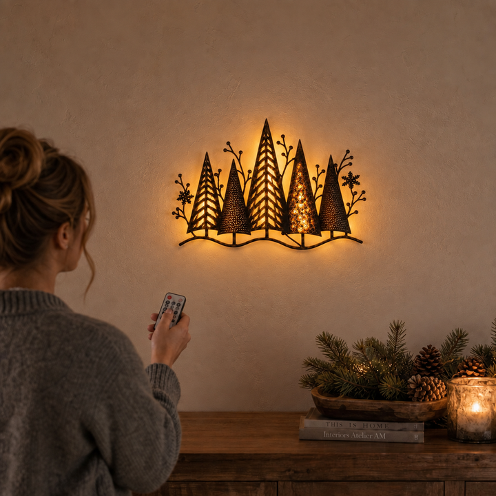 Everglow Forest – Layered Metal LED Christmas Wall Décor