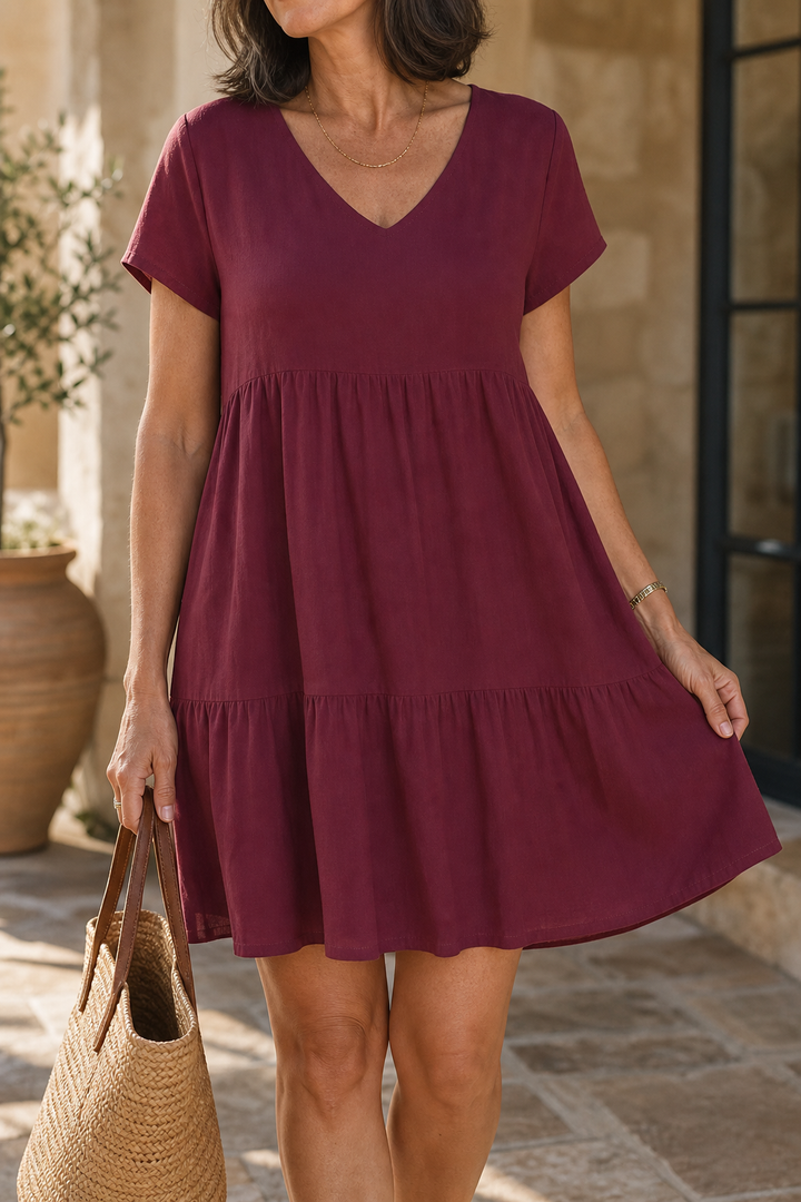 Verafall – V-Neck Tiered Ruffle Midi Dress