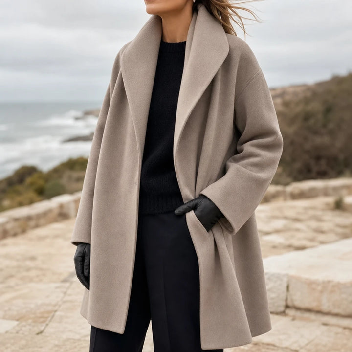 Adelyn – Oversized Taupe Long-Sleeve Coat