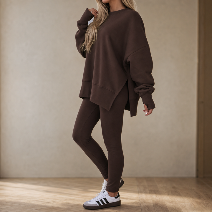 Ease & Grace – Side-Slit Sweatshirt And Leggings Set