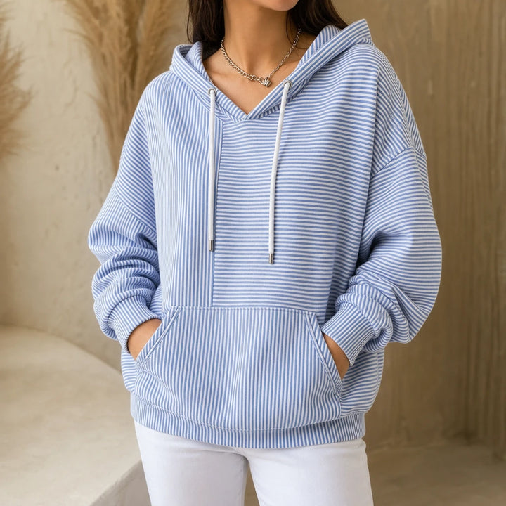 Stripe & Ease – Striped Drawstring Hooded Sweatshirt