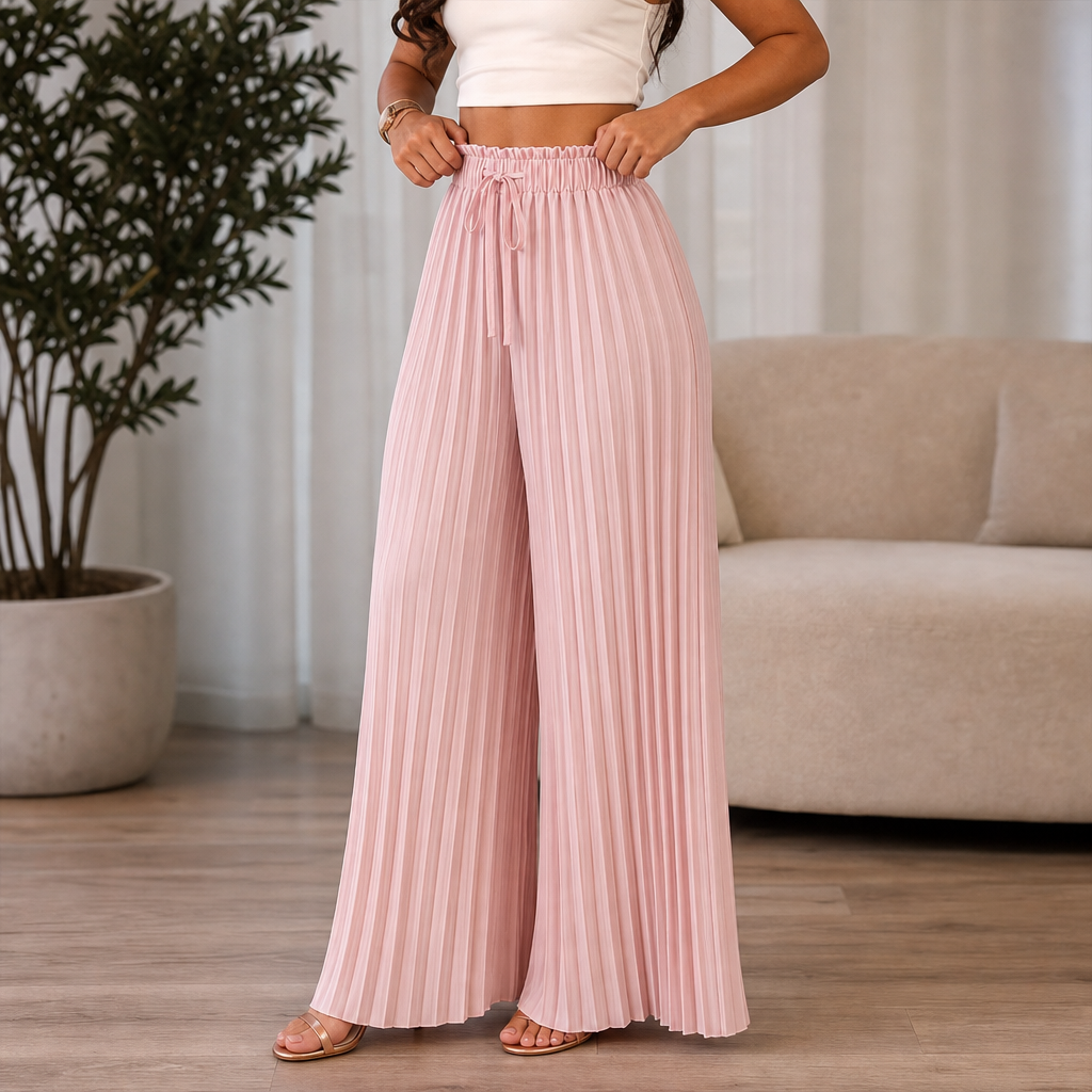 Easewide – Pleated Wide-Leg Drawstring Trousers