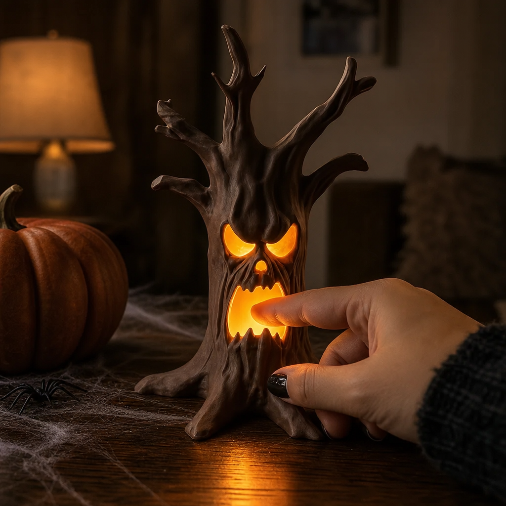 Hollowyn – Carved Face Glow-Through Tree Trunk