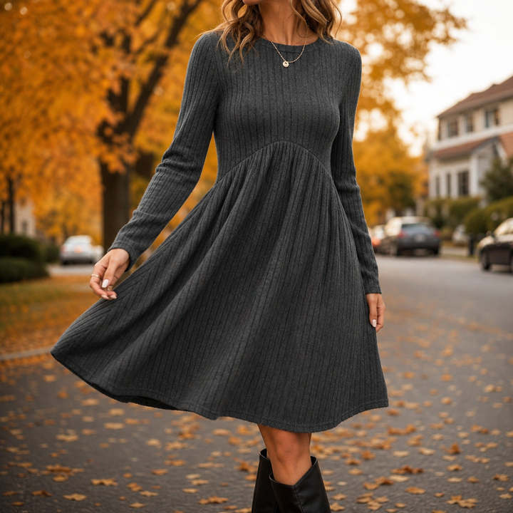 Ribwell – High-Waist Ribbed Knit A-Line Midi Dress