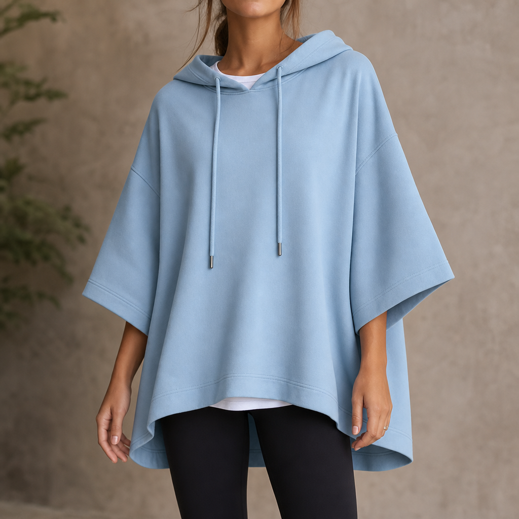 Wearlyn – Oversized Half-Sleeve Hooded Poncho Sweatshirt