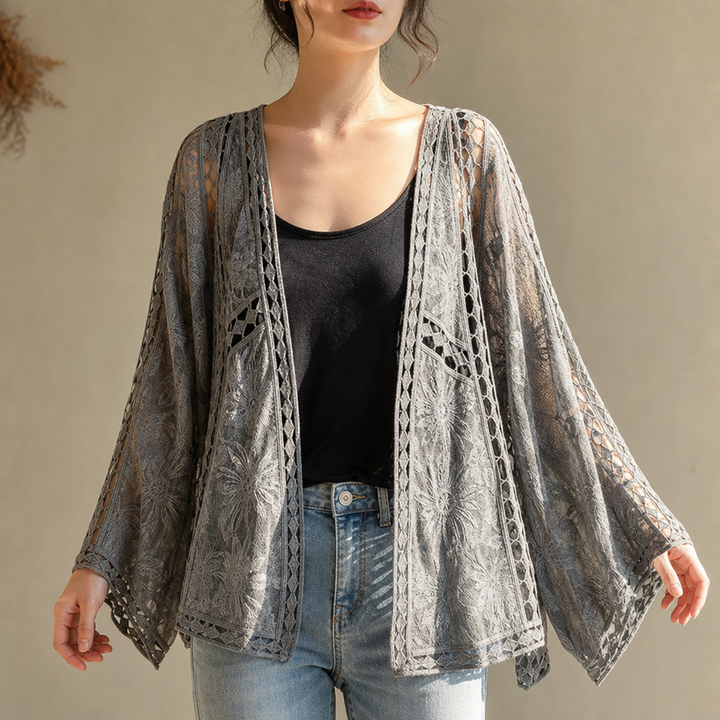Wearbella – Crochet Trim Open-Front Cardigan