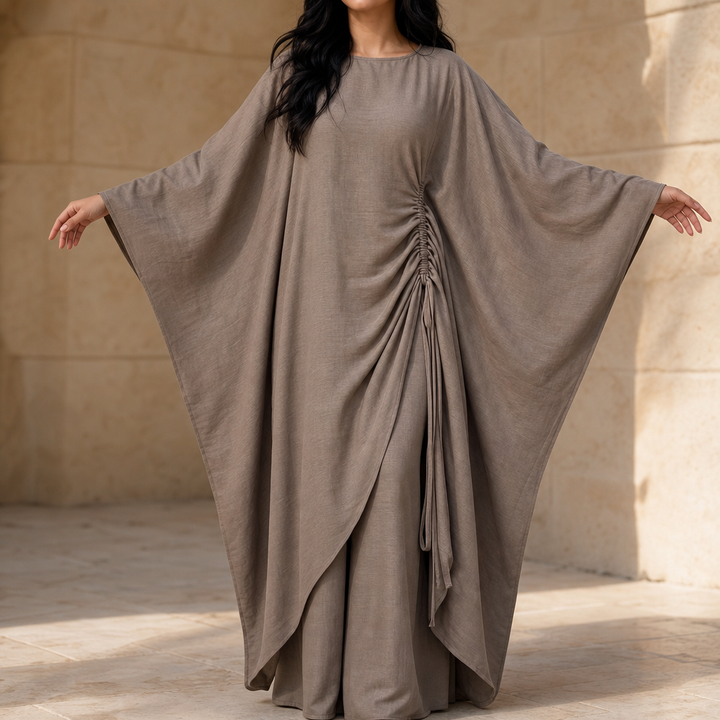 Elara – Adjustable-Waist Batwing Kaftan Trouser Set
