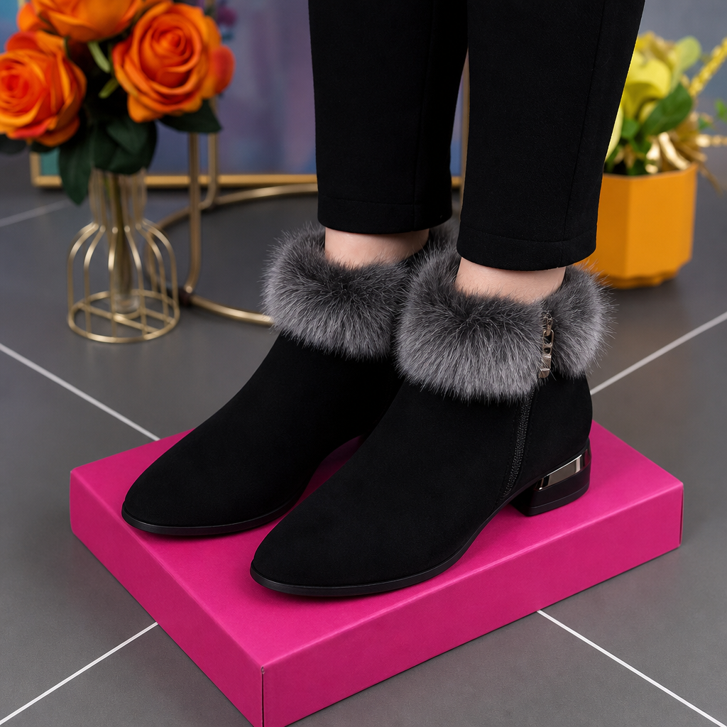 Veloura – Plush Cuff Synthetic Leather Ankle Boots