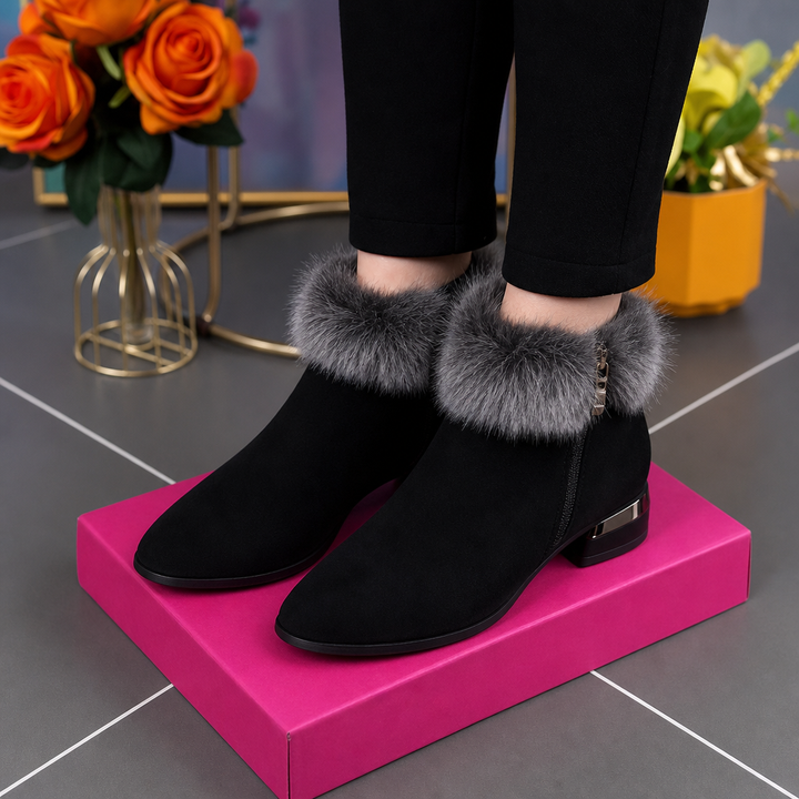 Veloura – Plush Cuff Synthetic Leather Ankle Boots