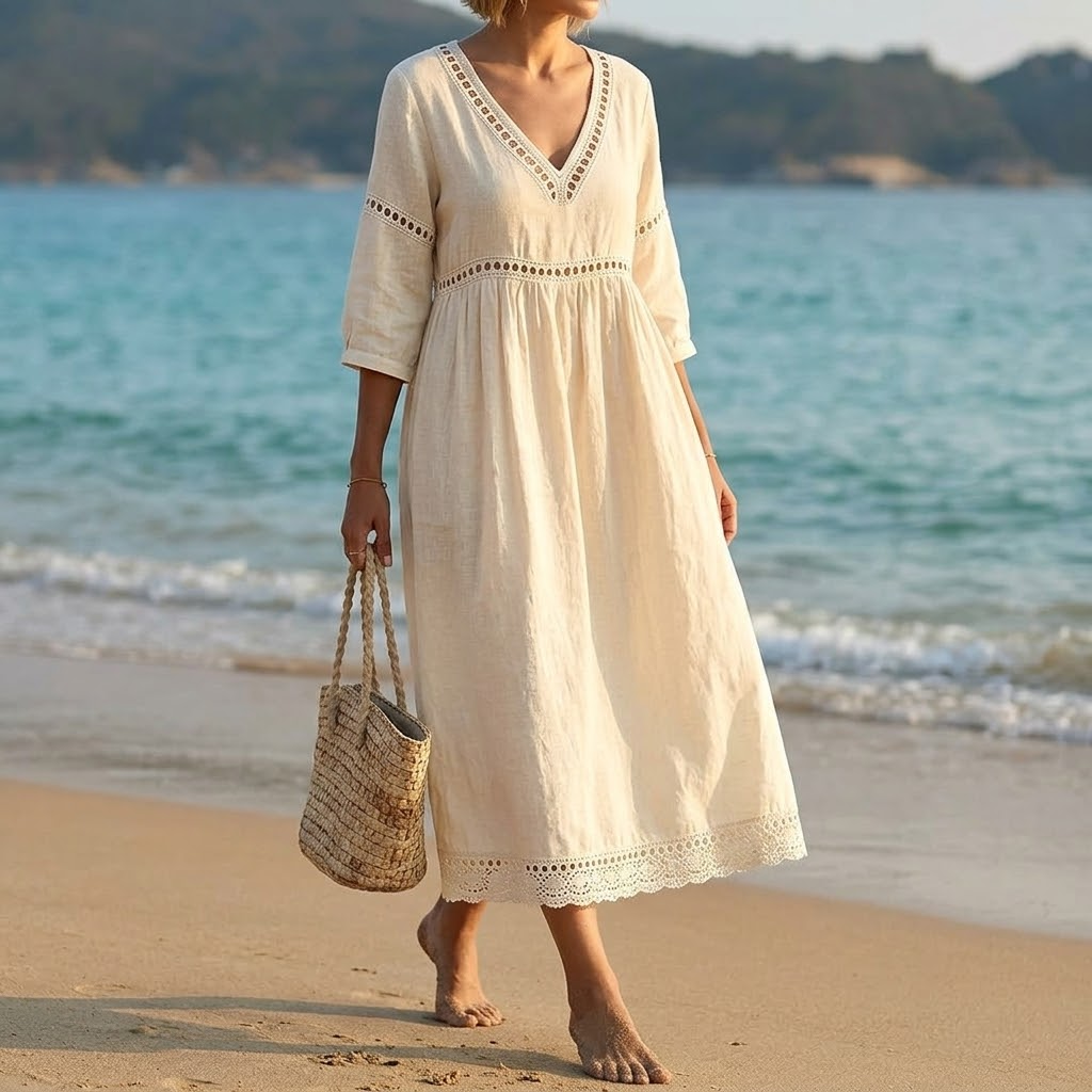 Solmera – Crochet Trim Midi Dress – Clarendale