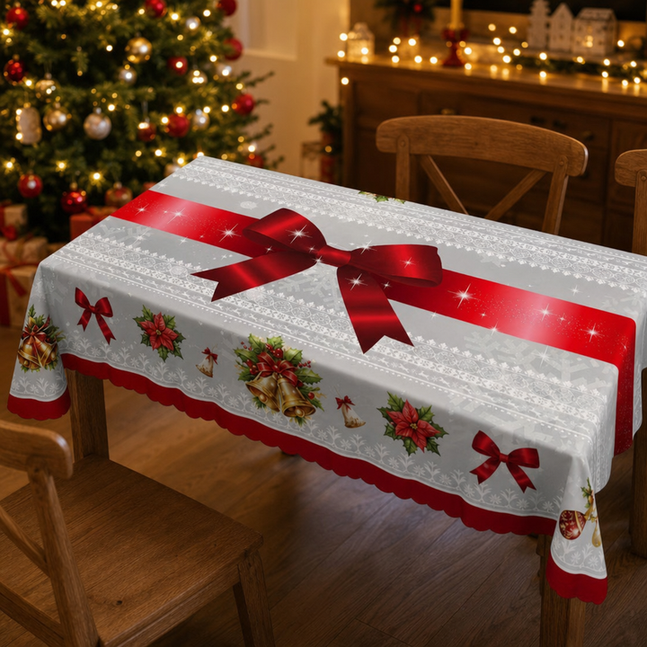 Holly & Hearth – Red Bow Printed Christmas Tablecloth