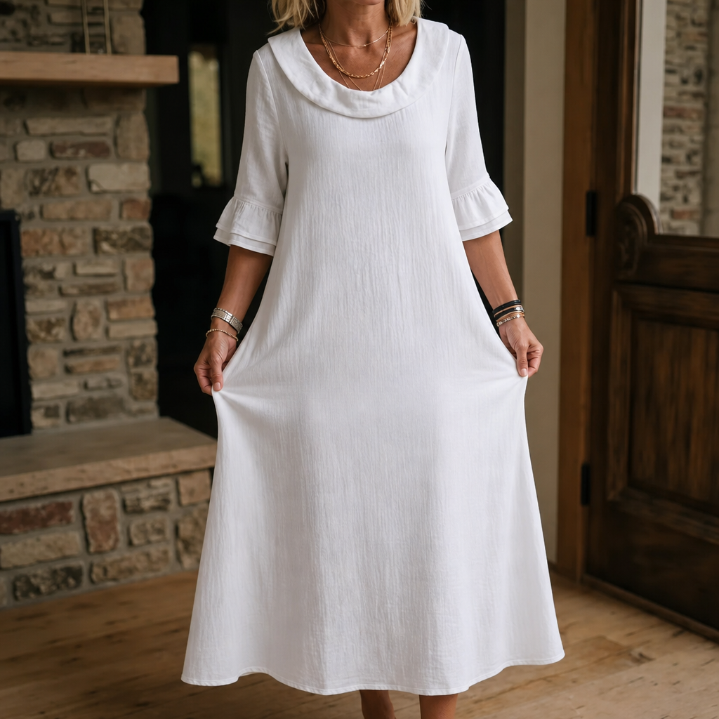 Solvane – A-Line Round Neck Midi Dress