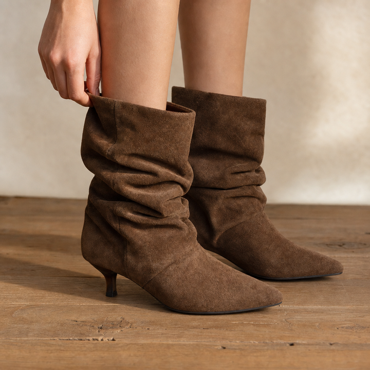 Suedeva – Slouchy Suede Pointed-Toe Ankle Boots