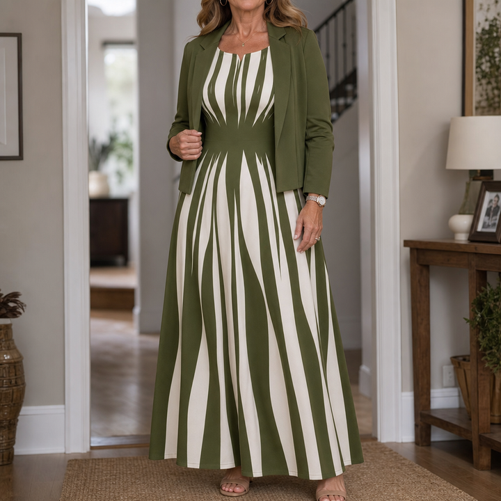 Linea Grace – Geometric Print Jacket And Maxi Dress Set