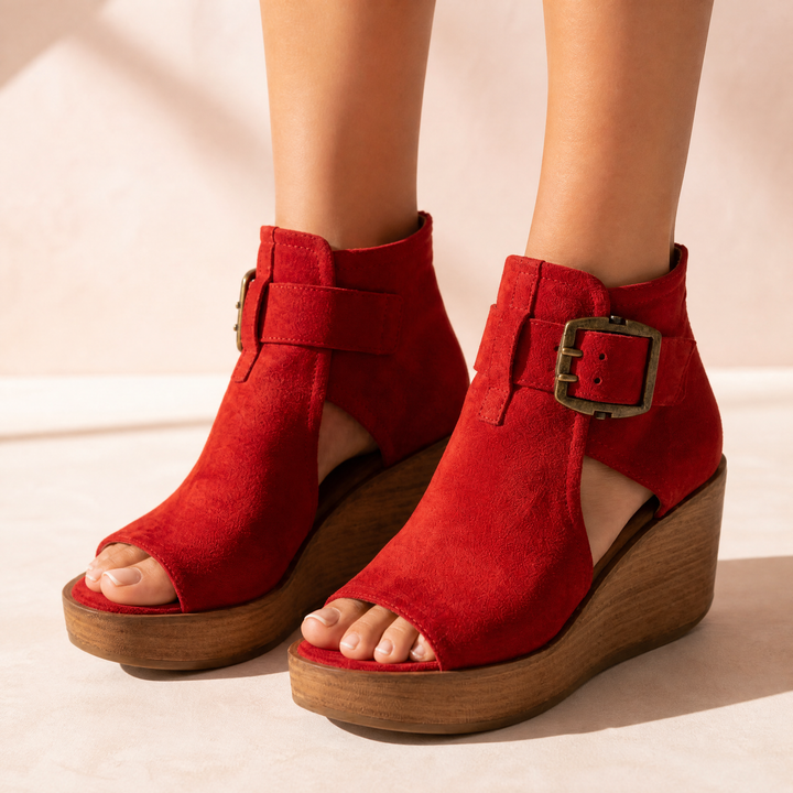 Elsera – Peep-Toe Platform Wedges with Buckle Detail