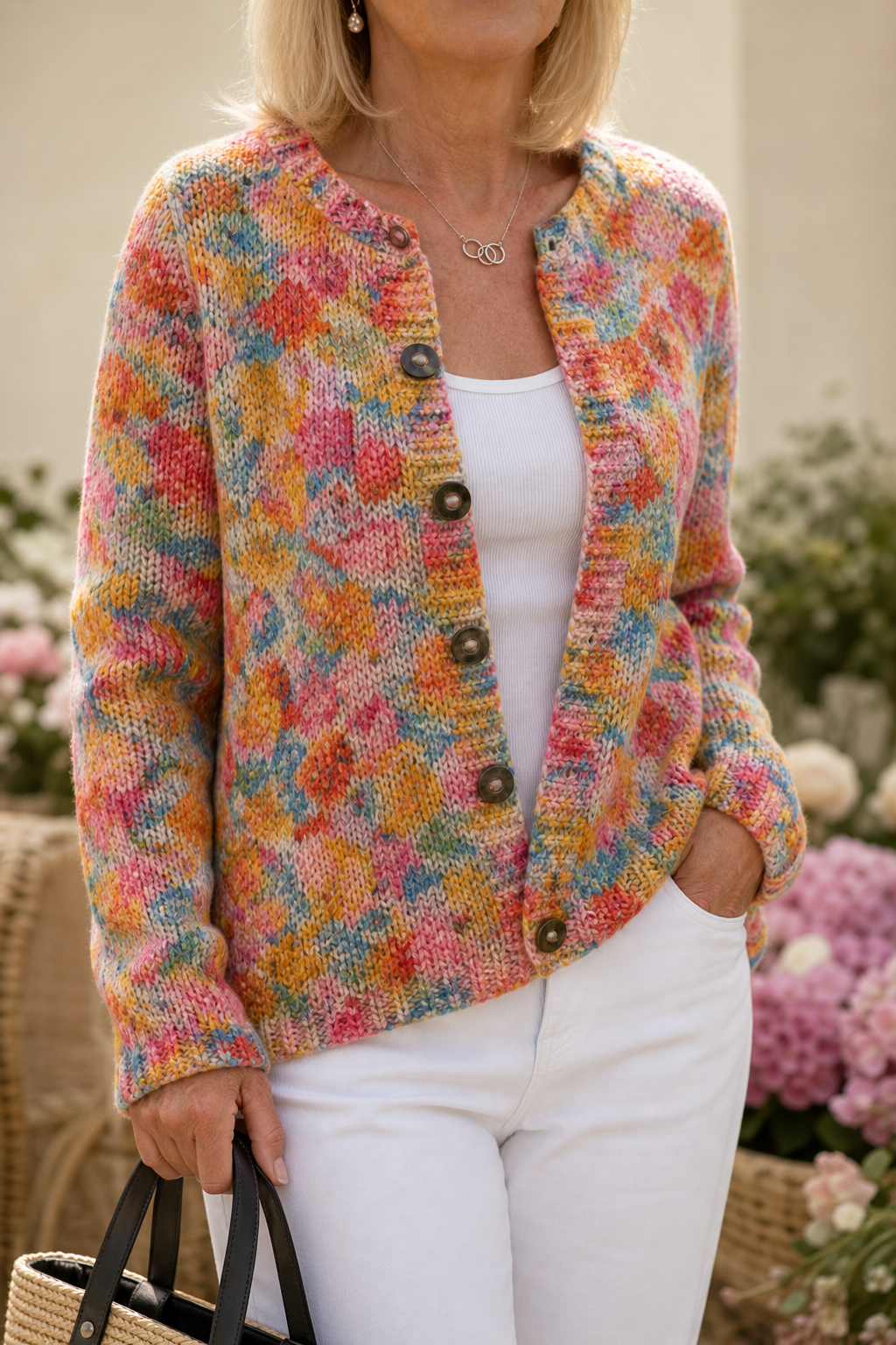 Helena – Floral Print Open-Front Knit Cardigan