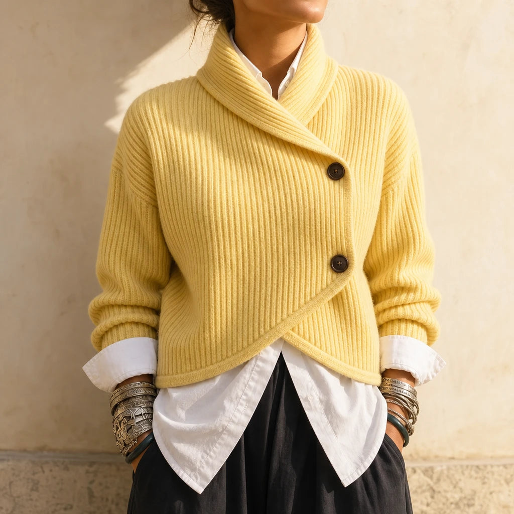 Cosyvale – Asymmetric Cowl Ribbed Knit Cardigan