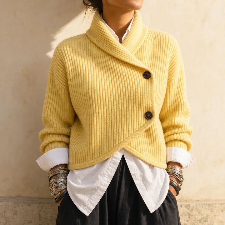 Cosyvale – Asymmetric Cowl Ribbed Knit Cardigan