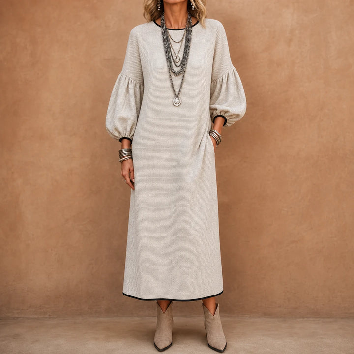 Vivelyn – Textured Knit Puff Sleeve Midi Dress