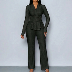 Vivara – Women's Pleated Peplum Set with Cinched Waist
