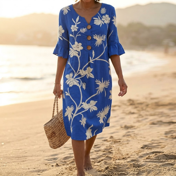 Solenya – Women's Embroidered Floral Midi Dress