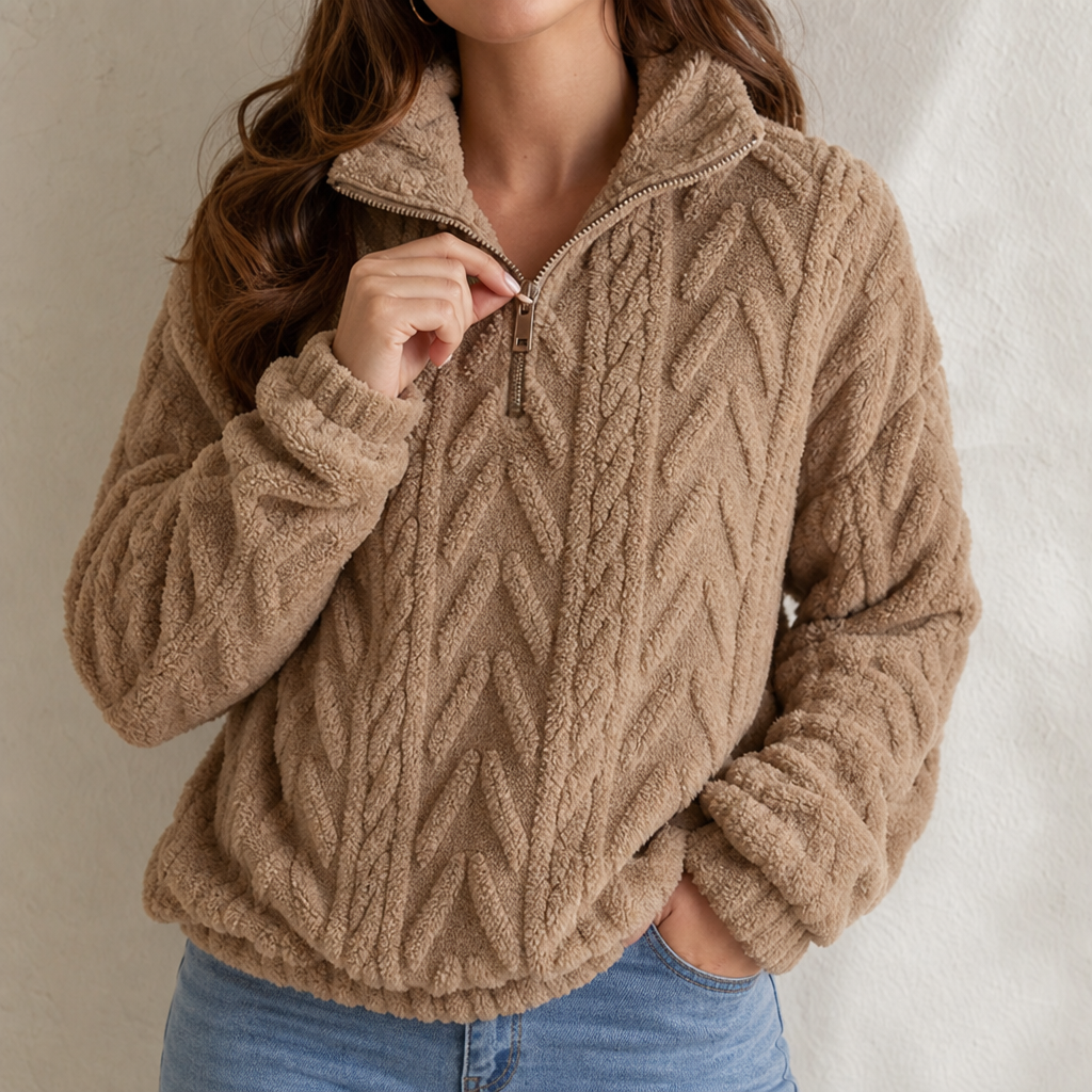 Cable & Cozy – Cable-Knit Quarter-Zip Pullover
