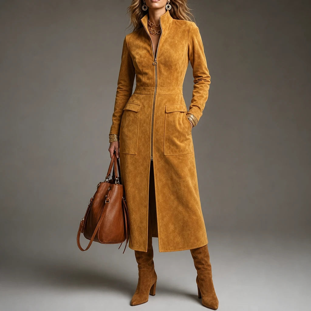 Velora – Fitted Stand-Collar Longline Coat