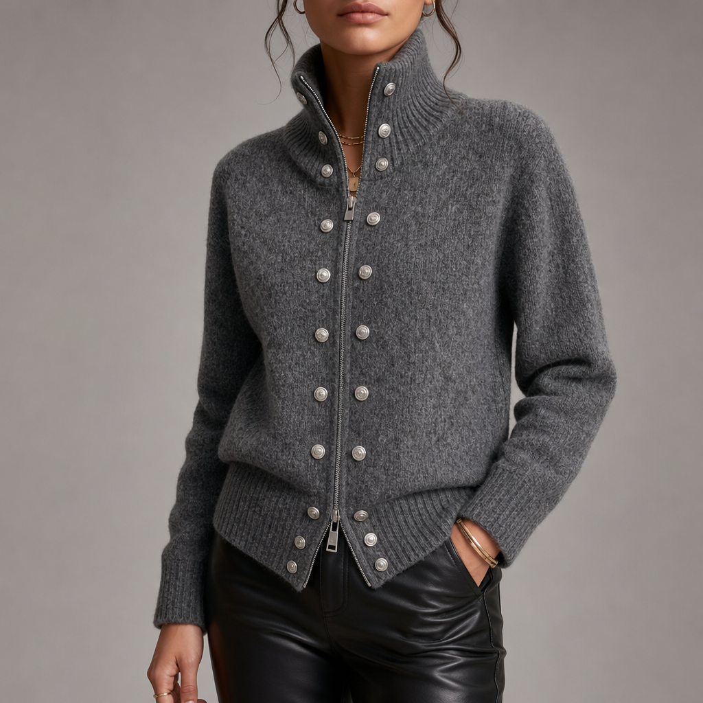 Wearvale – Two-Way Zip High-Neck Knit Cardigan