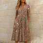 Lirenne – Women's Flattering Floral Midi Dress with Pockets
