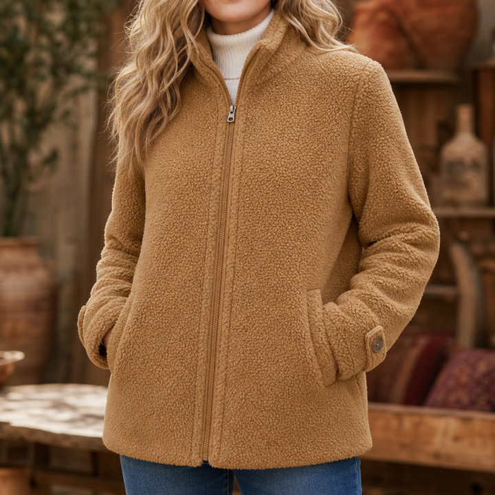 Velmora – Plush Fleece-Look Zip-Up Jacket With Stand Collar