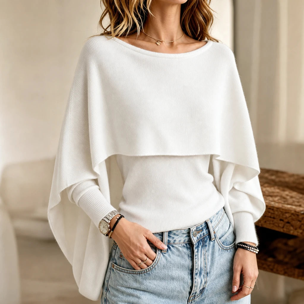 Druni Chic – Layered Cape-Shoulder Knit Top