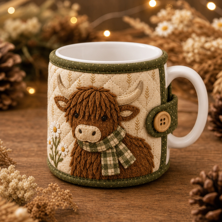 Coziloom – Quilted Highland Cow Appliqué Mug Cozy Kit
