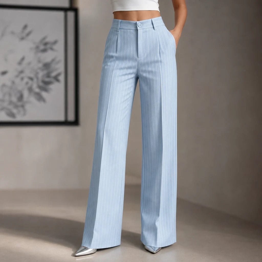 Wearbella – High-Waisted Pinstripe Wide-Leg Trousers