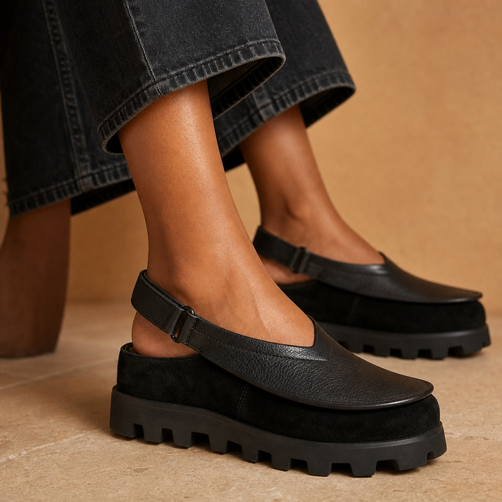 Gaia Leather Slingbacks – Textured-Toe Chunky Platform Shoes