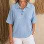 Waffield – Waffle-Knit Open-Collar Polo Blouse