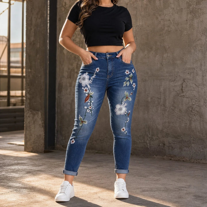 Florenza – Floral Embroidered High-Waisted Jeans