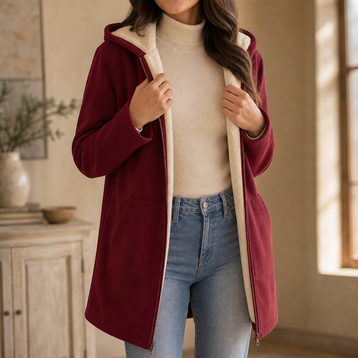 Cozelle – Fleece-Lined Hooded Mid-Length Jacket