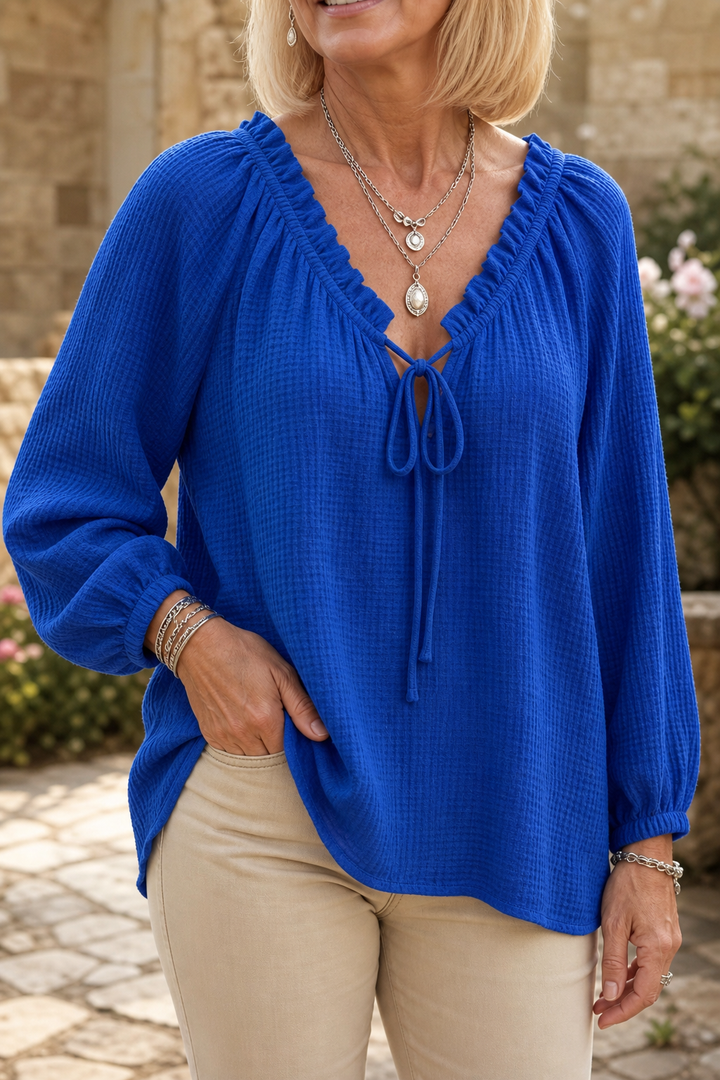Softline – Loose-Fit Ruffle Tie-Collar Blouse