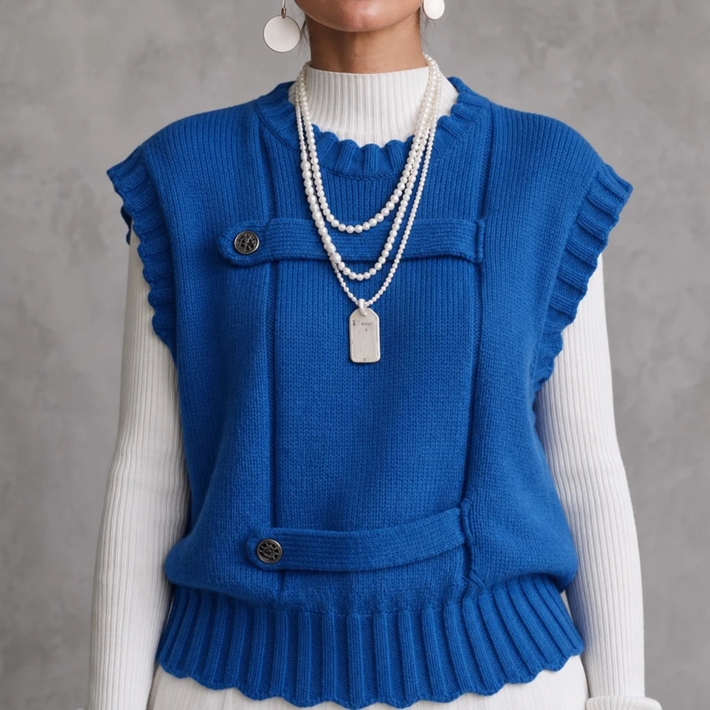 Buttonelle – Button-Detail Textured Knit Sweater Vest