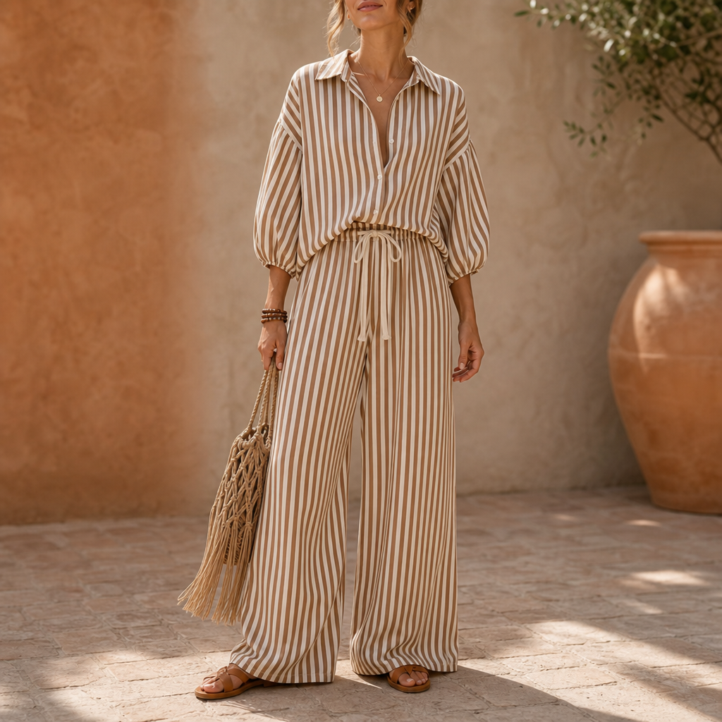 Wearbella – Striped Two-Piece Lantern Sleeve Set