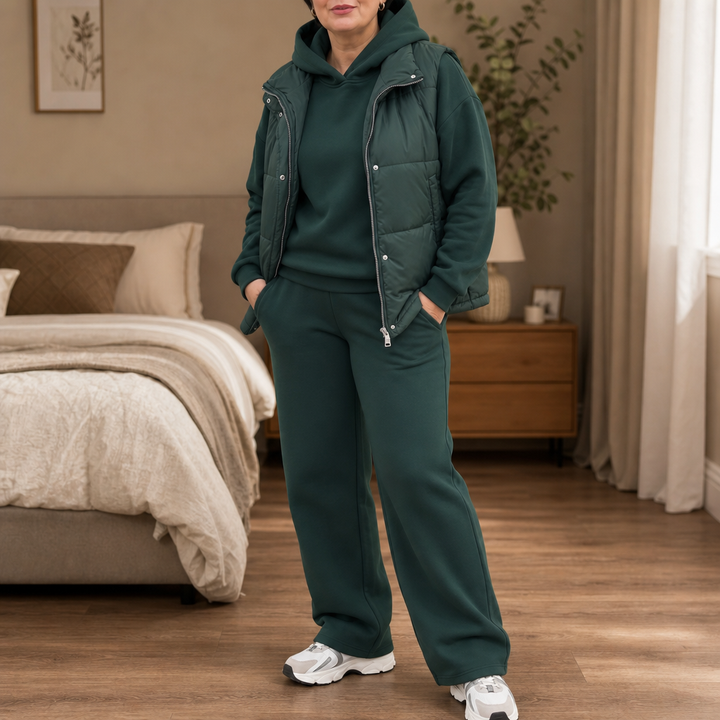 Layerwell – Quilted Vest Hoodie And Jogger Set