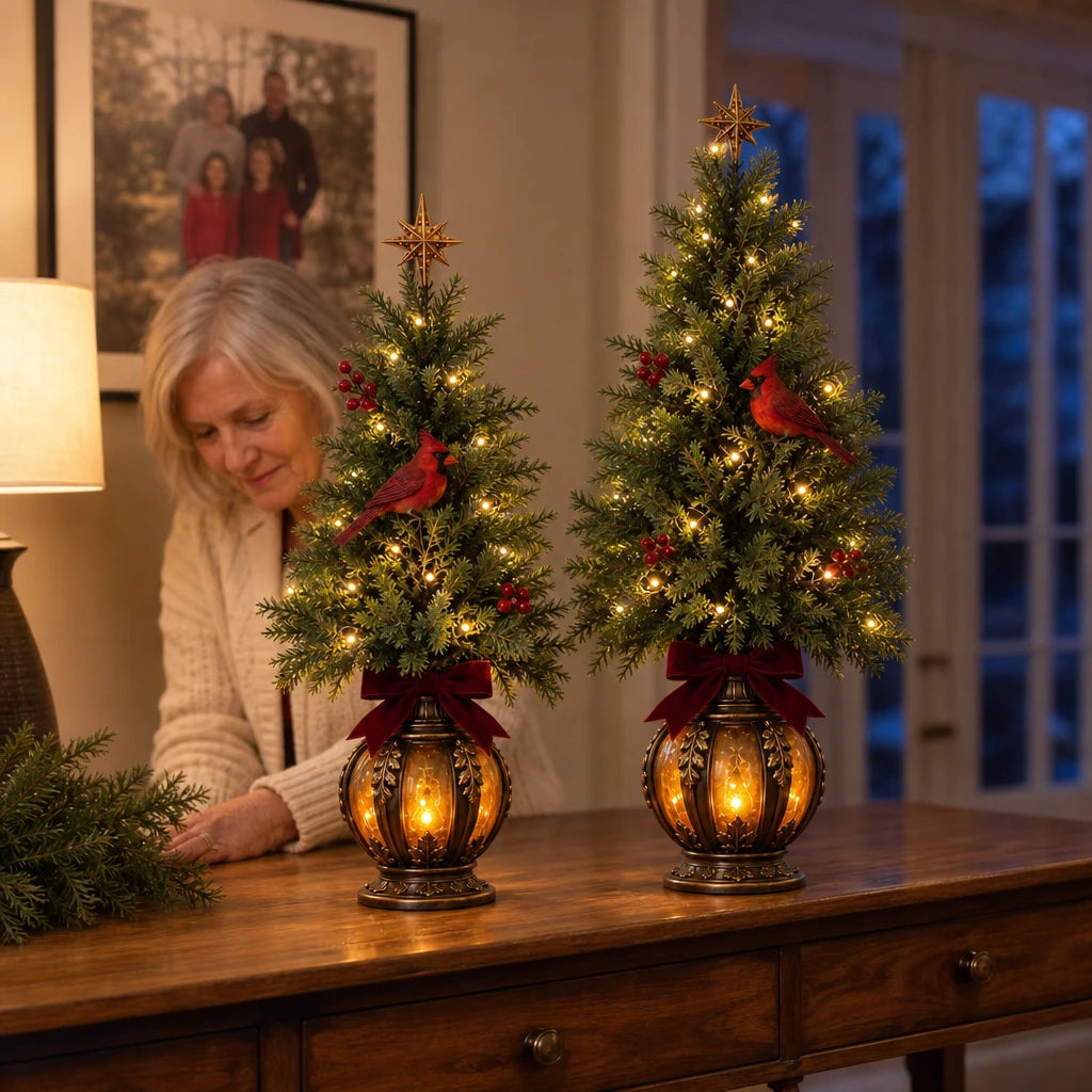 Cardinal Glow – Pre-Lit Cardinal Lantern Trees